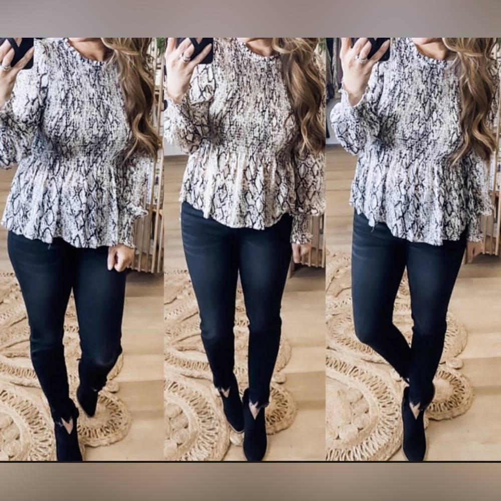 NWT Boutique Snake Peplum Blouse